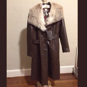 Vintage DanDiModes 24K Fox fur brown leather coat